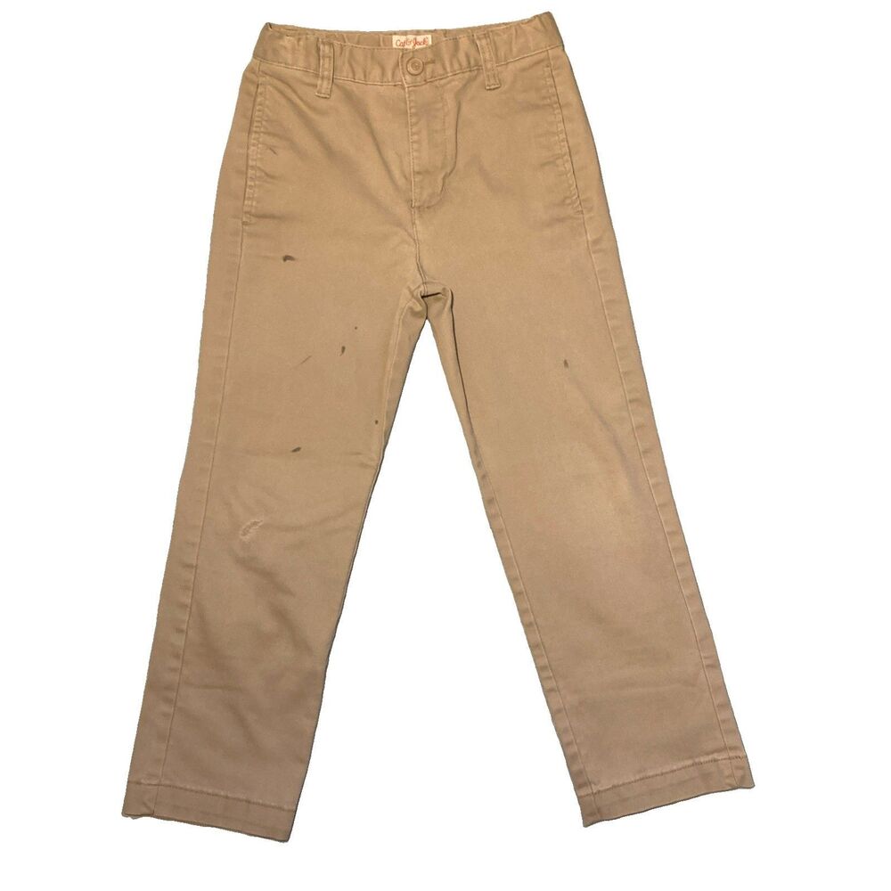 Girls 7 Tan Uniform Tan Pants Cat & Jack Flat Front Button Zipper GUC